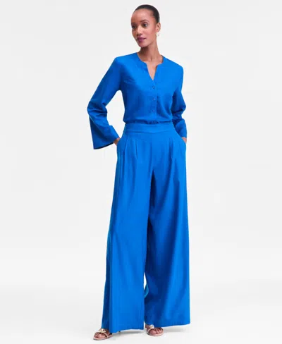 Inc International Concepts Women's High-rise Pleated Pull-on Wide-leg Pants, Macy's Exclusive In Blue