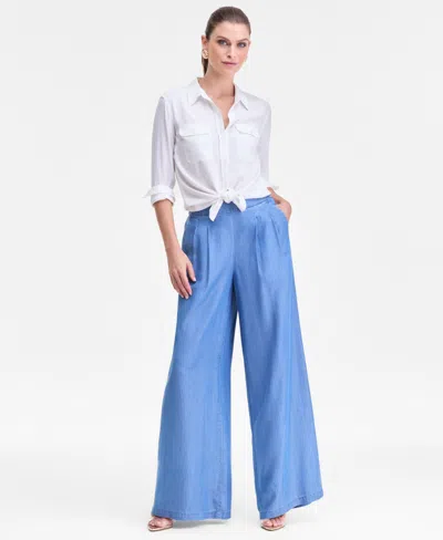 Inc International Concepts Women's High-rise Pleated Pull-on Wide-leg Pants, Macy's Exclusive In Blue