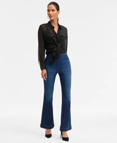 Inc International Concepts Women's High-rise Pull-on Flare-leg Jeans, Macy's Exclusive In Blue