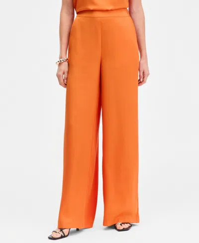 Inc International Concepts Women's High-rise Satin Palazzo Pants, Exclusively At Macy's In Orange
