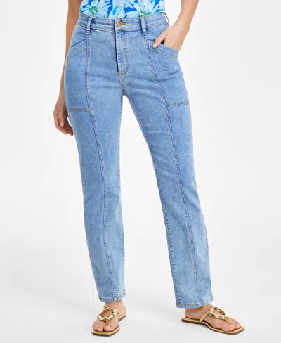 Inc International Concepts Women's High-rise Seamed Straight-leg Jeans, Created For Macy's In Lt Indigo