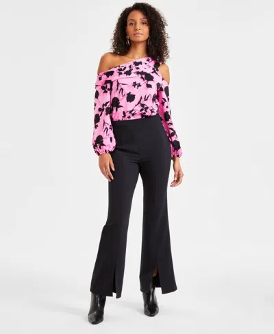 Inc International Concepts Women's High-rise Wide-slit Flare-leg, Exclusively At Macy's In Deep Black