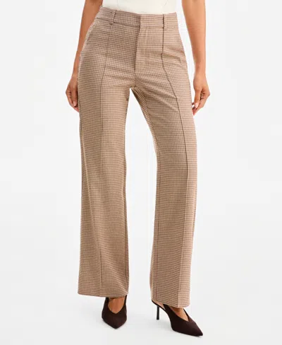 Inc International Concepts Women's High-rise Bootcut Houndstooth Pants, Macy's Exclusive In Neutral
