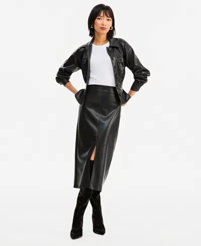 Inc International Concepts Women's High-waisted Front Slit Faux-leather Pencil Midi Skirt, Macy's Exclusive In Black