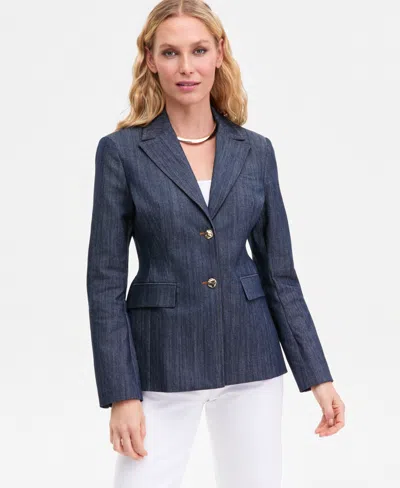 Inc International Concepts Women's Hourglass Cotton Denim Blazer, Macy's Exclusive In Blue