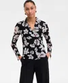 Inc International Concepts Inc Plus Size Printed Johnny Collar Knit Top, Exclusively At Macy's In Rav Blooms