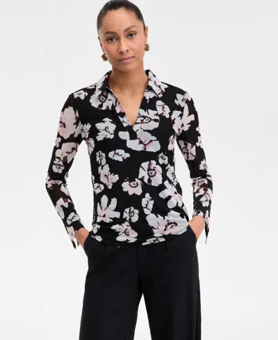 Inc International Concepts Inc Plus Size Printed Johnny Collar Knit Top, Exclusively At Macy's In Rav Blooms