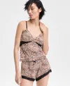 Inc International Concepts Women's Knit Lace-trim Short Pajama Set, Exclusively At Macy's
