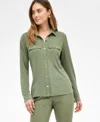 Inc International Concepts Women's Knit Utility Shirt, Exclusively At Macy's In Green