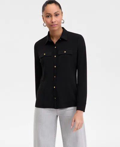 Inc International Concepts Women's Knit Utility Shirt, Exclusively At Macy's In Black