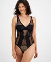 Inc International Concepts Women's Lace Pointelle Bodysuit, Created For Macy's In Deep Black