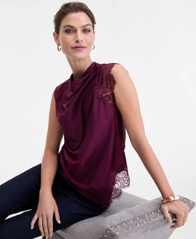 Inc International Concepts Women's Lace-trim Cowl-neck Sleeveless Top, Macy's Exclusive In Purple