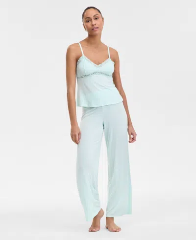Inc International Concepts Women's Lace-trim Knit Tank & Pajama Pants Set, Exclusively At Macy's In Blue