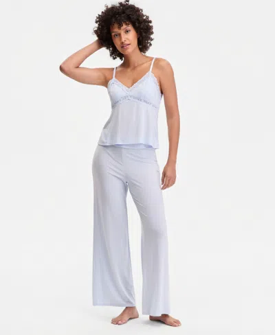 Inc International Concepts Women's Lace-trim Knit Tank & Pajama Pants Set, Exclusively At Macy's In Blue