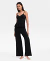 Inc International Concepts Women's Lace-trim Knit Tank & Pajama Pants Set, Exclusively At Macy's In Deep Black