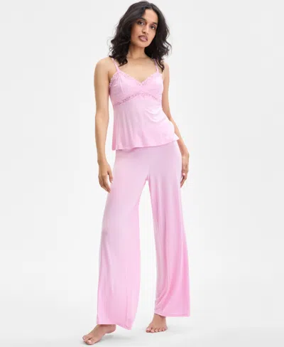 Inc International Concepts Women's Lace-trim Knit Tank & Pajama Pants Set, Exclusively At Macy's In Pink