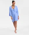 Inc International Concepts Women's Lace-trim Knit Wrap Robe, Exclusively At Macy's In Blue