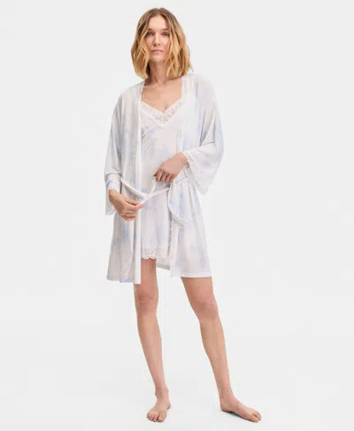 Inc International Concepts Women's Lace-trim Knit Wrap Robe, Exclusively At Macy's In Blue