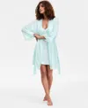 Inc International Concepts Women's Lace-trim Knit Wrap Robe, Exclusively At Macy's In Clear Dew