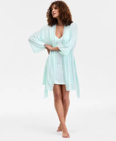 Inc International Concepts Women's Lace-trim Knit Wrap Robe, Exclusively At Macy's In Clear Dew