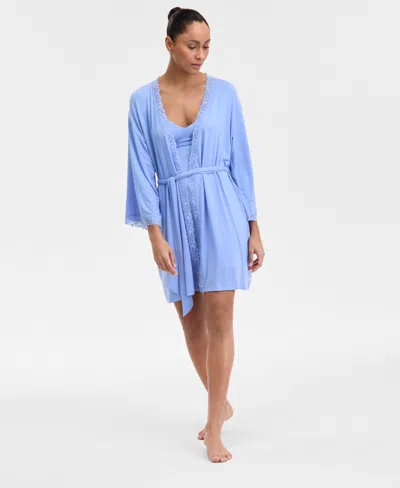 Inc International Concepts Women's Lace-trim Knit Wrap Robe, Exclusively At Macy's In Jet Ski