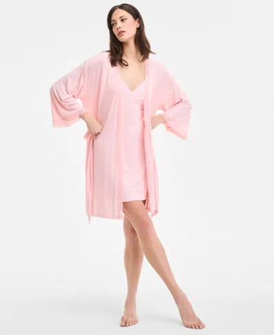INC INTERNATIONAL CONCEPTS WOMEN'S LACE-TRIM KNIT WRAP ROBE, EXCLUSIVELY AT MACY'S