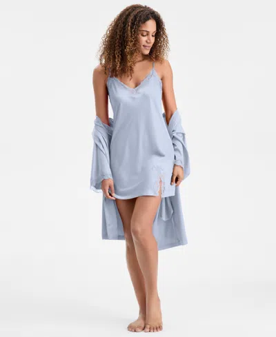 Inc International Concepts Women's Lace-trim Satin Chemise, Exclusively At Macy's In Blue