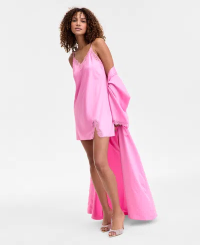 Inc International Concepts Women's Lace-trim Satin Chemise, Exclusively At Macy's In Juicy Pink