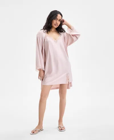 Inc International Concepts Women's Lace-trim Satin Chemise, Exclusively At Macy's In Pale Rosewater