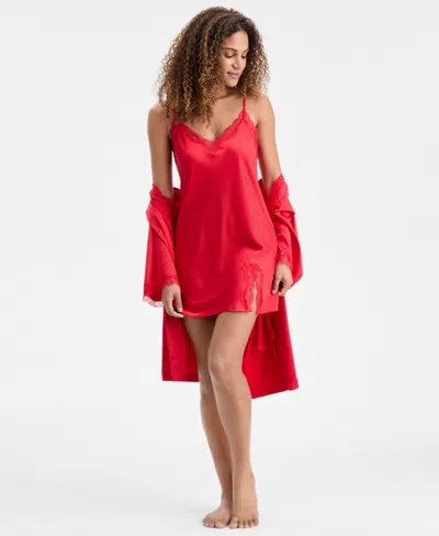Inc International Concepts Women's Lace-trim Satin Chemise, Exclusively At Macy's In Red