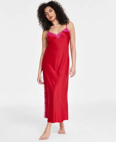 Inc International Concepts Women's Lace-trim Satin Nightgown, Exclusively At Macy's In Crimson Leaf