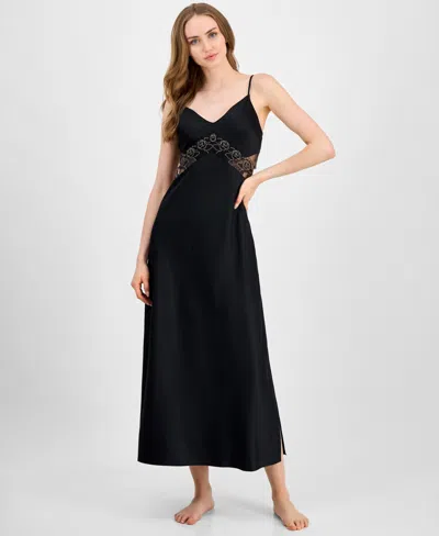 Inc International Concepts I.n.c International Concepts Women's Lace-trim Satin Nightgown, Macy's Exclusive In Black