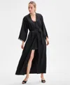 Inc International Concepts Women's Lace-trim Satin Robe, Exclusively At Macy's In Deep Black
