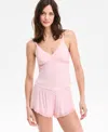 Inc International Concepts Women's Lace-trim Short Pajama Set, Exclusively At Macy's In Pink