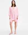 Inc International Concepts Women's Lace-trim Stretch Satin Robe, Created For Macy's In Pink