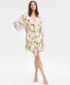 Inc International Concepts Women's Lace-trim Stretch Satin Robe, Created For Macy's In Neutral