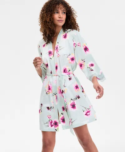 Inc International Concepts Women's Lace-trim Stretch Satin Robe, Created For Macy's In Ava Blooms