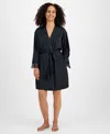 Inc International Concepts Women's Lace-trim Stretch Satin Robe, Created For Macy's In Deep Black