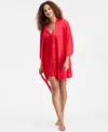 Inc International Concepts Women's Lace-trim Stretch Satin Robe, Created For Macy's In Multi