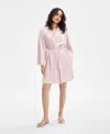 Inc International Concepts Women's Lace-trim Stretch Satin Robe, Created For Macy's In Pale Rosewater
