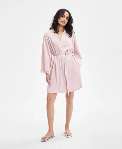 Inc International Concepts Women's Lace-trim Stretch Satin Robe, Created For Macy's In Pale Rosewater