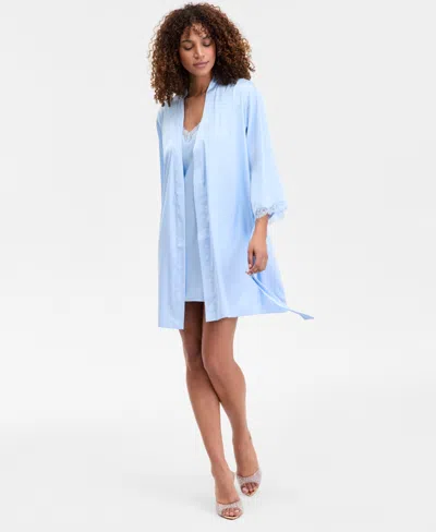 Inc International Concepts Women's Lace-trim Stretch Satin Robe, Created For Macy's In Pale Spring