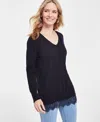INC INTERNATIONAL CONCEPTS WOMEN'S LACE-TRIM TUNIC SWEATER, CREATED FOR MACY'S
