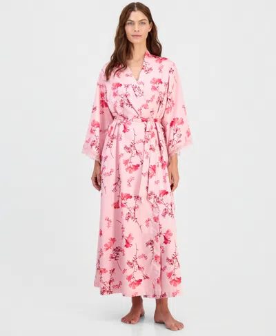 Inc International Concepts Women's Lace-trim Satin Robe, Exclusively At Macy's In Pink Enamel