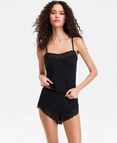 Inc International Concepts I.n.c International Concepts Women's Lace-trim Tank & Short Set, Macy's Exclusive In Black