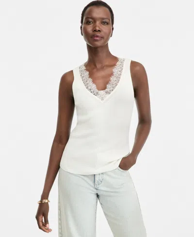 Inc International Concepts Women's Lace-trim V-neck Sweater Tank, Macy's Exclusively In Pink