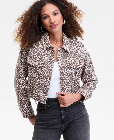 Inc International Concepts Women's Leopard-print Lace-up Denim Jacket, Macy's Exclusive In Animal Print