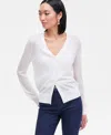 Inc International Concepts Women's Lightweight Metallic-knit V-neck Cardigan, Macy's Exclusive In White