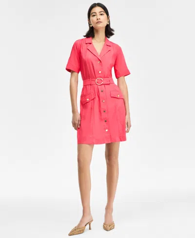 Inc International Concepts Women's Linen-blend Belted Mini Dress, Exclusively At Macy's In Pink