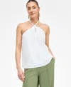 Inc International Concepts Women's Linen-blend Braided Halter Top, Exclusively At Macy's In White